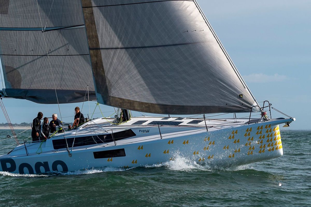 Exterior view of TOSTAKY, a Pogo Structures Pogo 44 sailboat at Alameda, United States