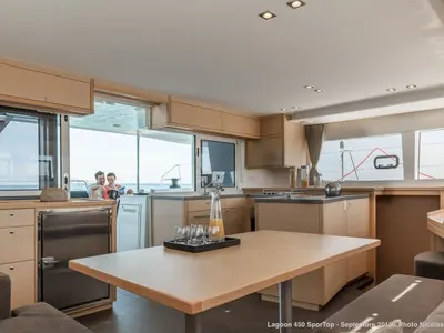 Galley of Islette, a Lagoon 450 Sport catamaran at Eden Island Marina, Seychelles