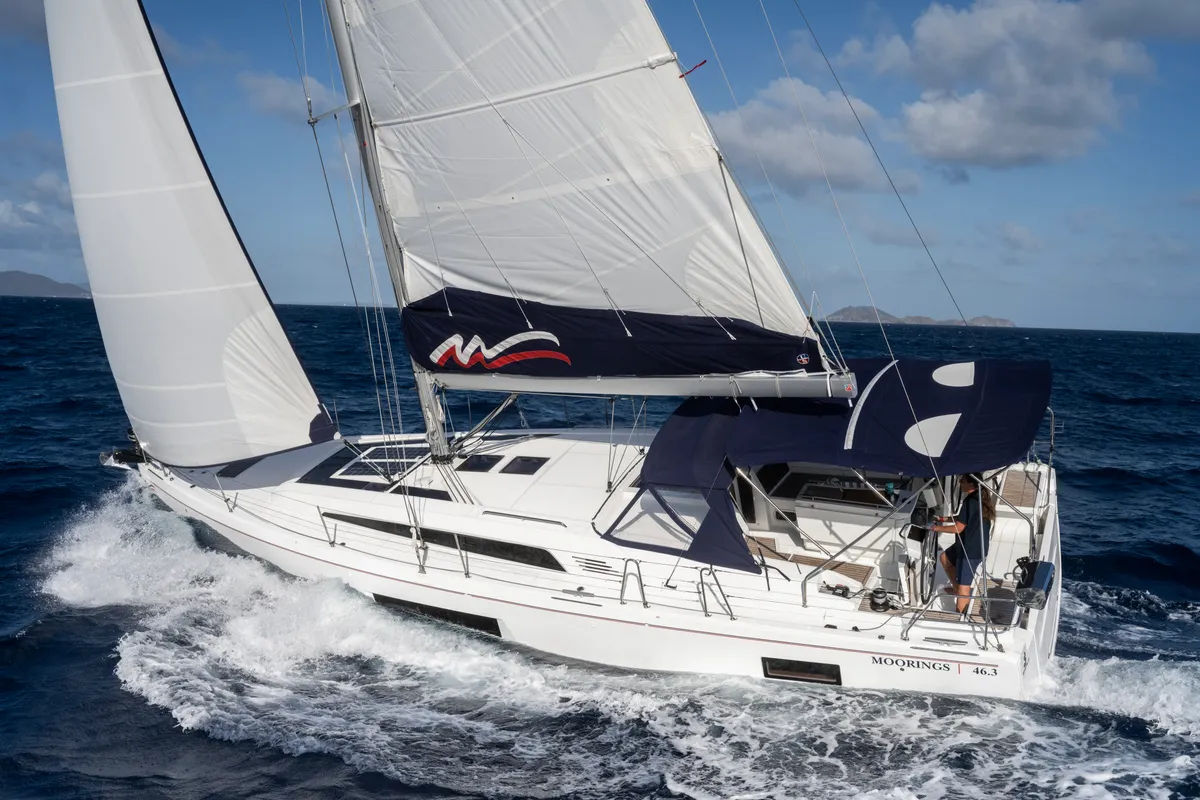 Exterior view of Moorings 46.3 Club, a Beneteau Oceanis 46.1 sailboat at Marigot, France