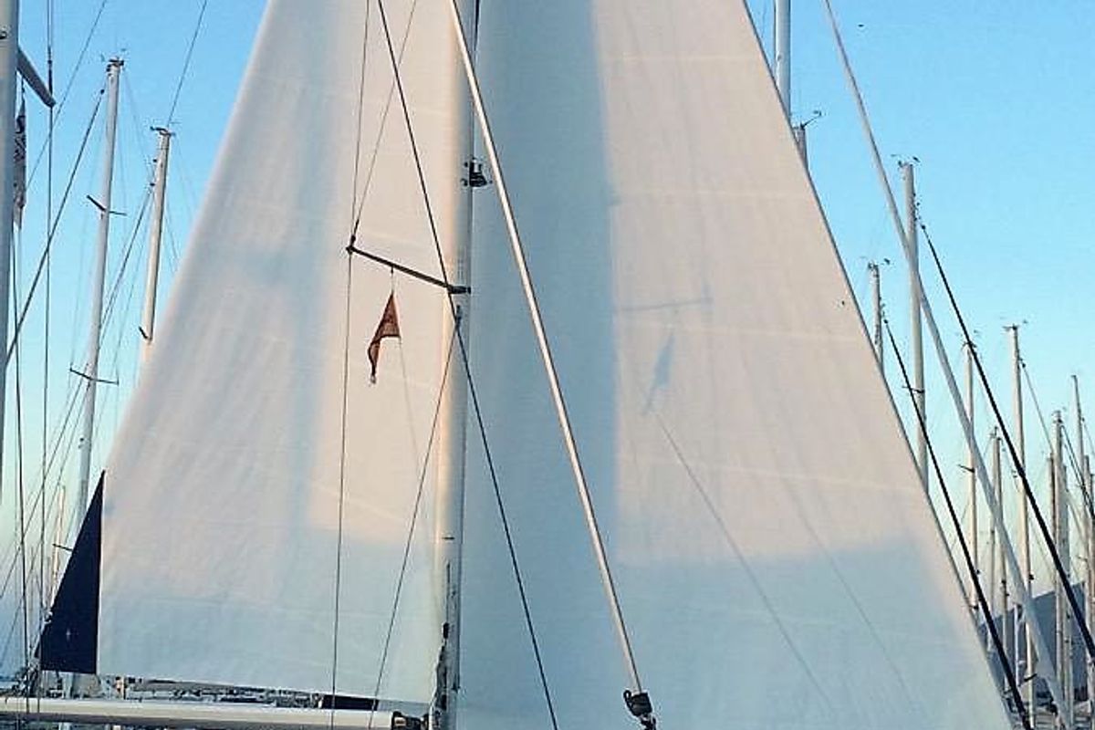 Exterior view of Daluz, a Bavaria 46 Cruiser sailboat at Municipal Unit of Lefkada, Greece