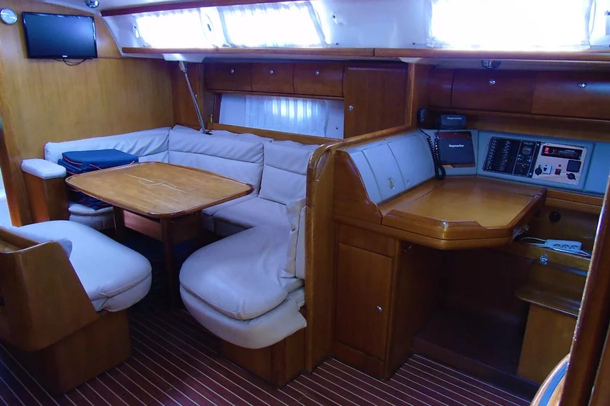 Salon of Daluz, a Bavaria 46 Cruiser sailboat at Municipal Unit of Lefkada, Greece
