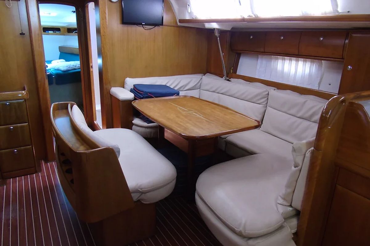 Salon of Daluz, a Bavaria 46 Cruiser sailboat at Municipal Unit of Lefkada, Greece