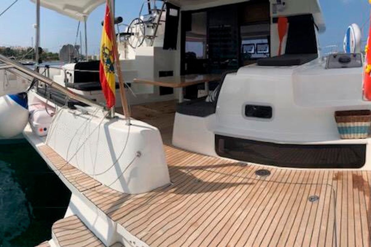Deck of Side, a Lagoon 42 catamaran at Sant Antoni de Portmany, Spain