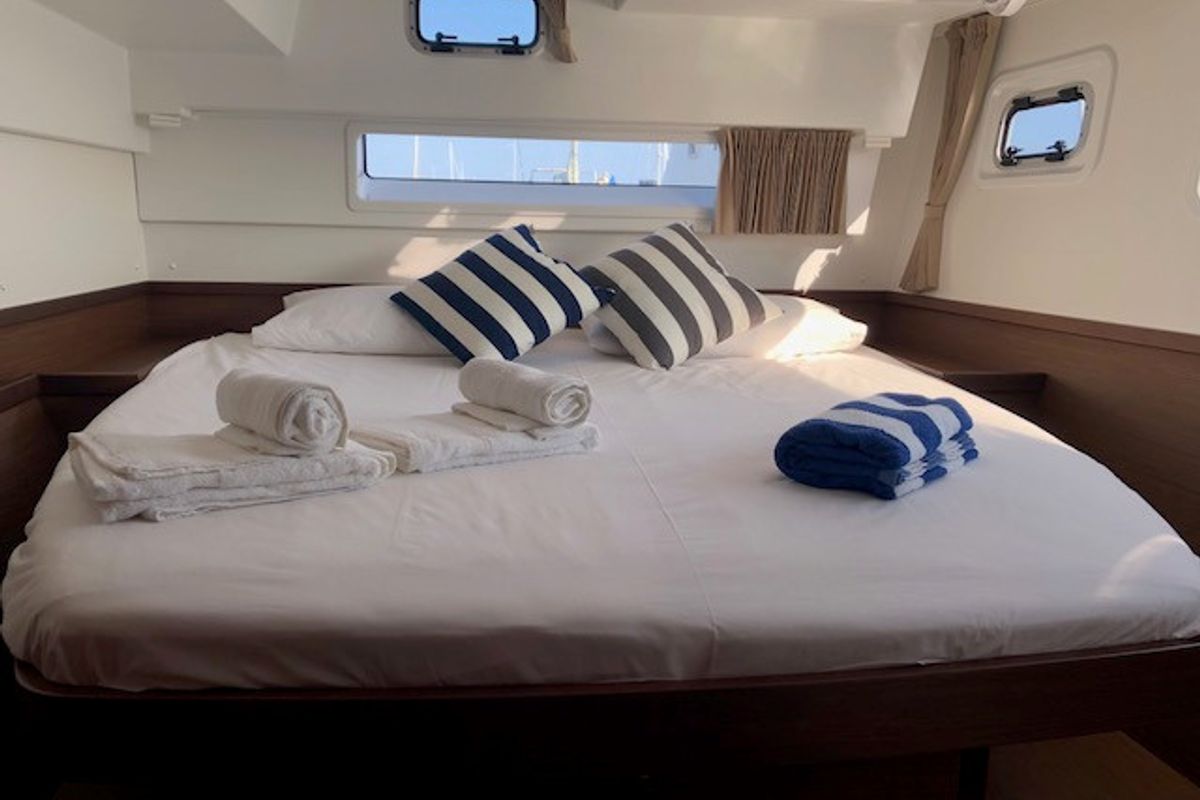 Cabin on Side, a Lagoon 42 catamaran at Sant Antoni de Portmany, Spain