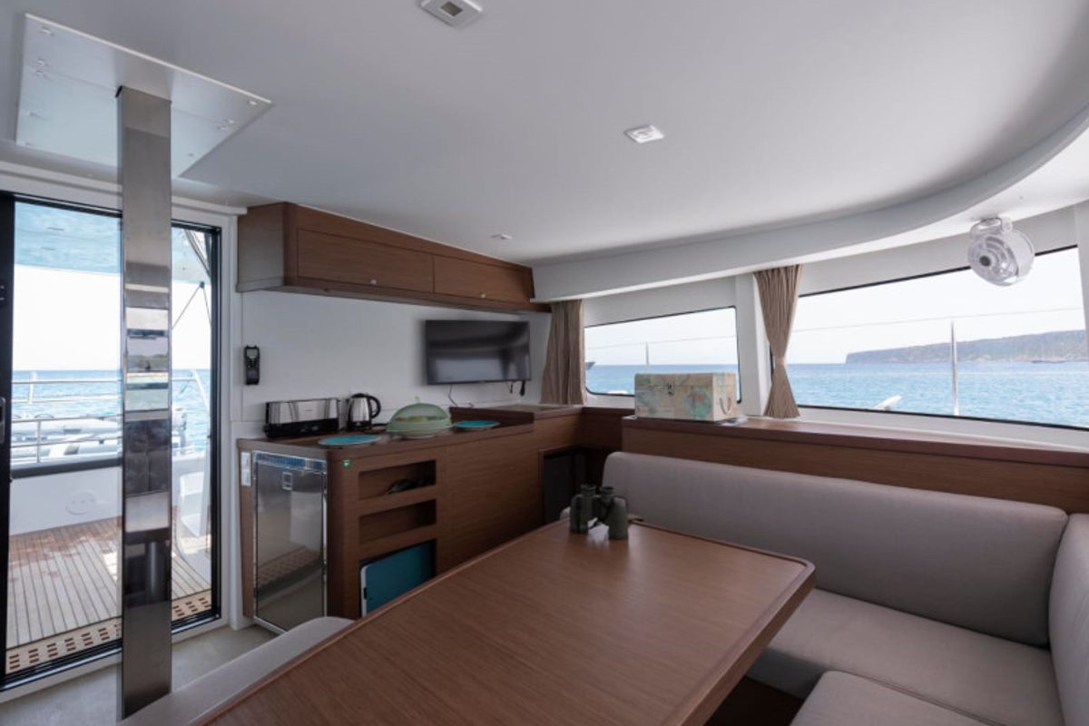 Salon of Side, a Lagoon 42 catamaran at Sant Antoni de Portmany, Spain
