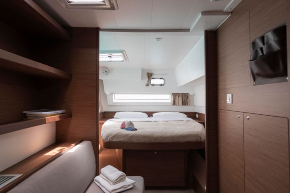 Cabin on Side, a Lagoon 42 catamaran at Sant Antoni de Portmany, Spain