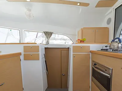 Galley of Bellevue, a Lagoon 380 S2 catamaran at Lavreotiki Municipal Unit, Greece
