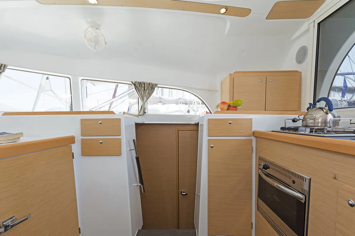 Galley of Bellevue, a Lagoon 380 S2 catamaran at Lavreotiki Municipal Unit, Greece