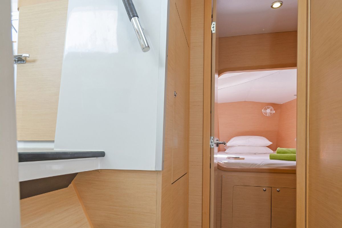 Cabin on Bellevue, a Lagoon 380 S2 catamaran at Lavreotiki Municipal Unit, Greece