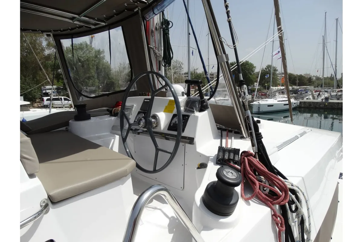 Exterior view of Kos 41.15, a Bali 4.1 catamaran at Municipal Unit of Lefkada, Greece