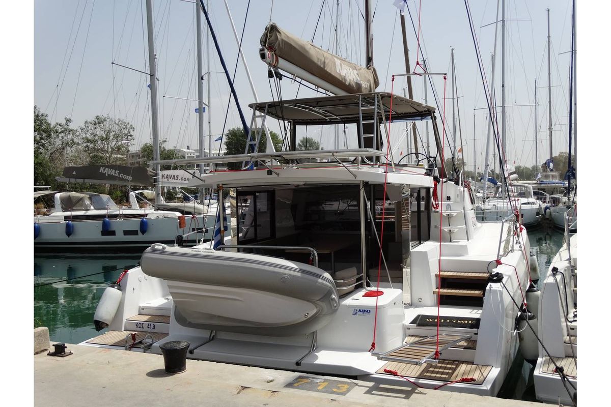 Deck of Kos 41.15, a Bali 4.1 catamaran at Municipal Unit of Lefkada, Greece