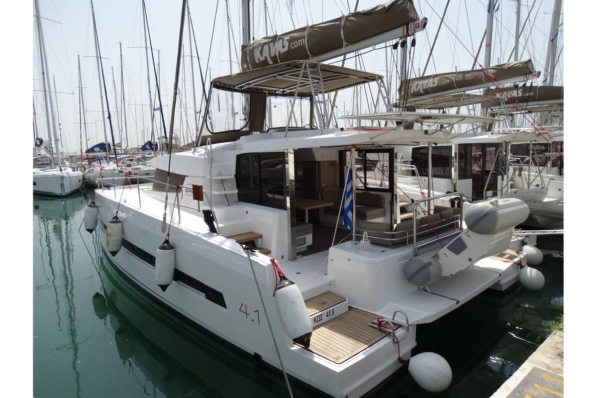 Exterior view of Kos 41.15, a Bali 4.1 catamaran at Municipal Unit of Lefkada, Greece