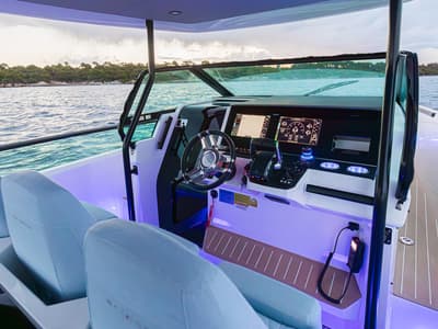 Cockpit of Saxdor 320 GTO, a Saxdor Yachts Saxdor 320 GTO motorboat at Grad Trogir, Croatia