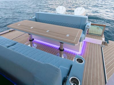 Deck of Saxdor 320 GTO, a Saxdor Yachts Saxdor 320 GTO motorboat at Grad Trogir, Croatia