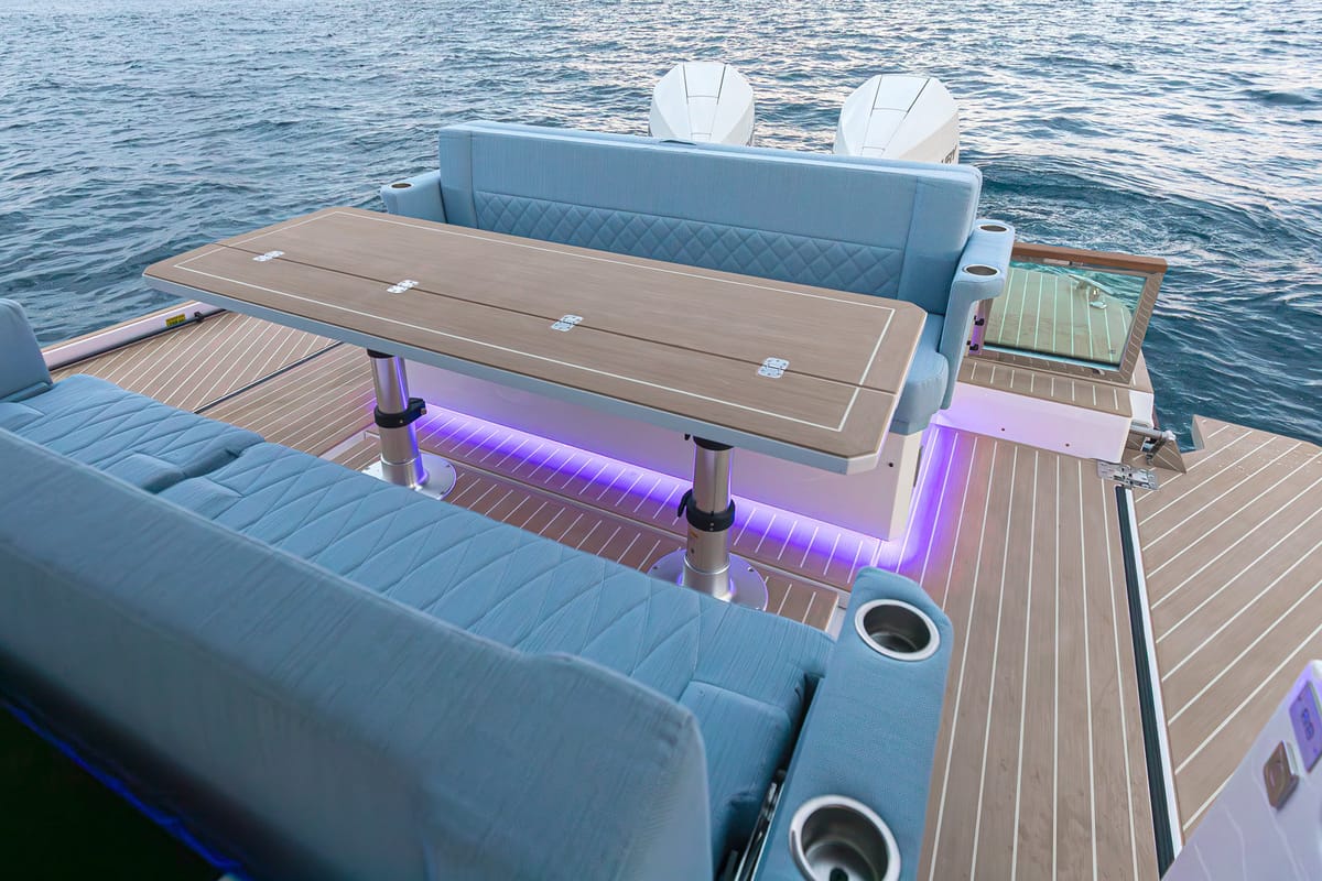 Deck of Saxdor 320 GTO, a Saxdor Yachts Saxdor 320 GTO motorboat at Grad Trogir, Croatia