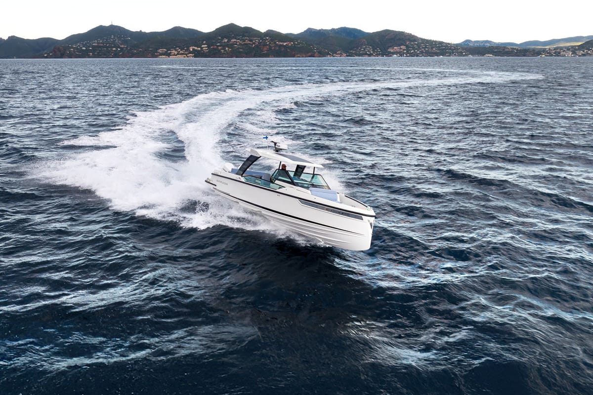 Exterior view of Saxdor 320 GTO, a Saxdor Yachts Saxdor 320 GTO motorboat at Grad Trogir, Croatia