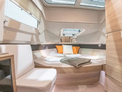 Cabin on Saxdor 320 GTO, a Saxdor Yachts Saxdor 320 GTO motorboat at Grad Trogir, Croatia