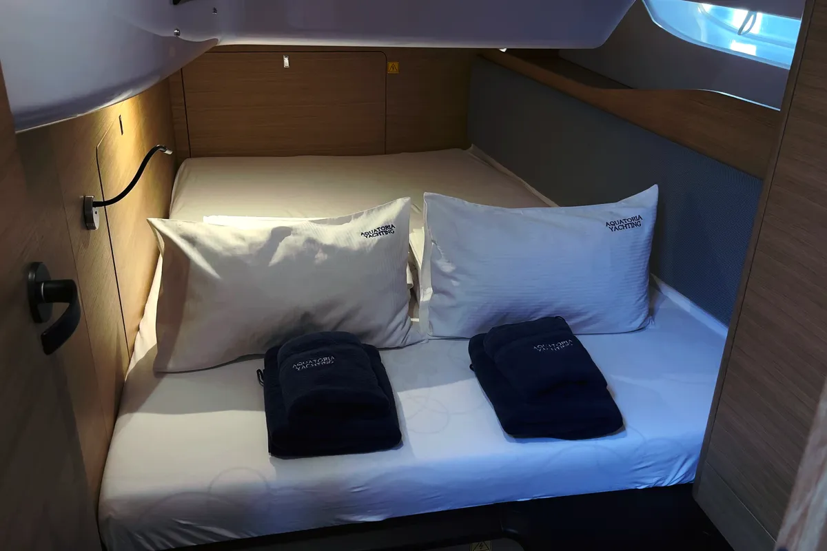 Cabin on Odin, a Elan E6 sailboat at Pirovac, Croatia