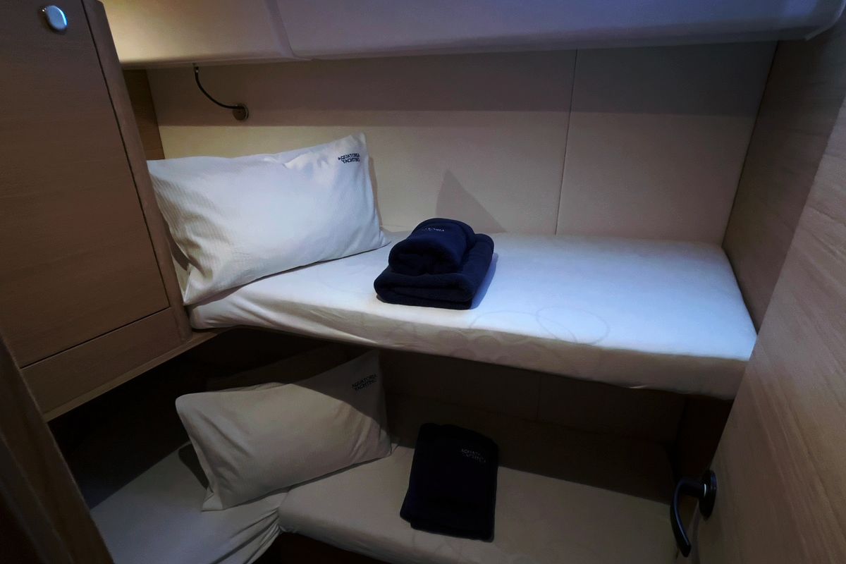 Cabin on Odin, a Elan E6 sailboat at Pirovac, Croatia
