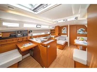 Salon of Evelina, a Jeanneau Sun Odyssey 410 sailboat at Lavreotiki Municipal Unit, Greece
