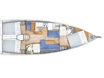 Floor plan of Evelina, a Jeanneau Sun Odyssey 410 sailboat at Lavreotiki Municipal Unit, Greece