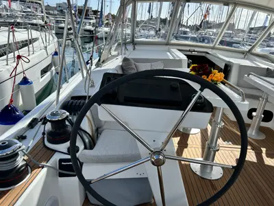 Cockpit of Tide Of Your Life, a Beneteau Oceanis 47 sailboat at Split, Croatia