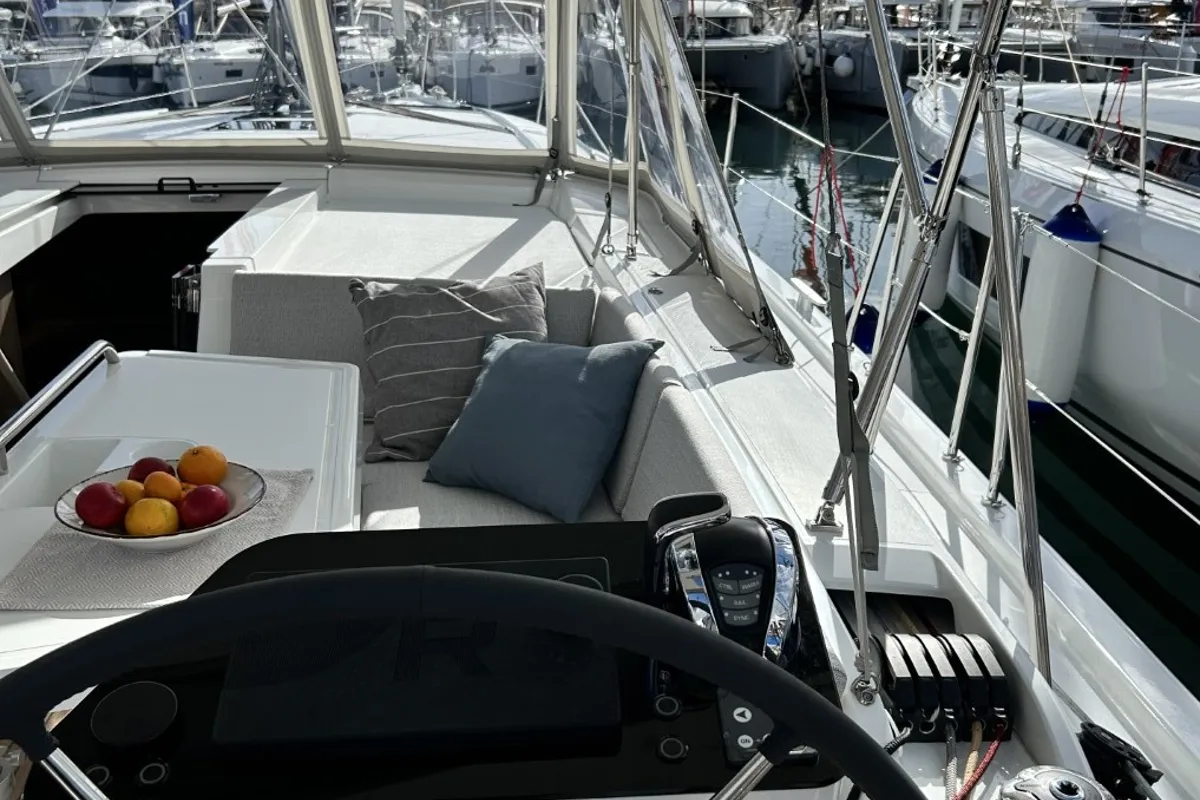 Cockpit of Tide Of Your Life, a Beneteau Oceanis 47 sailboat at Split, Croatia