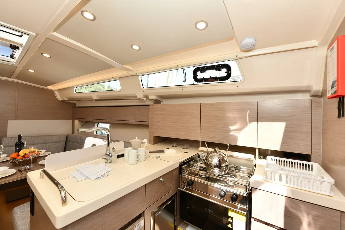 Galley of Lauda, a Hanse Yachts Hanse 418 sailboat at Fethiye, Turkey