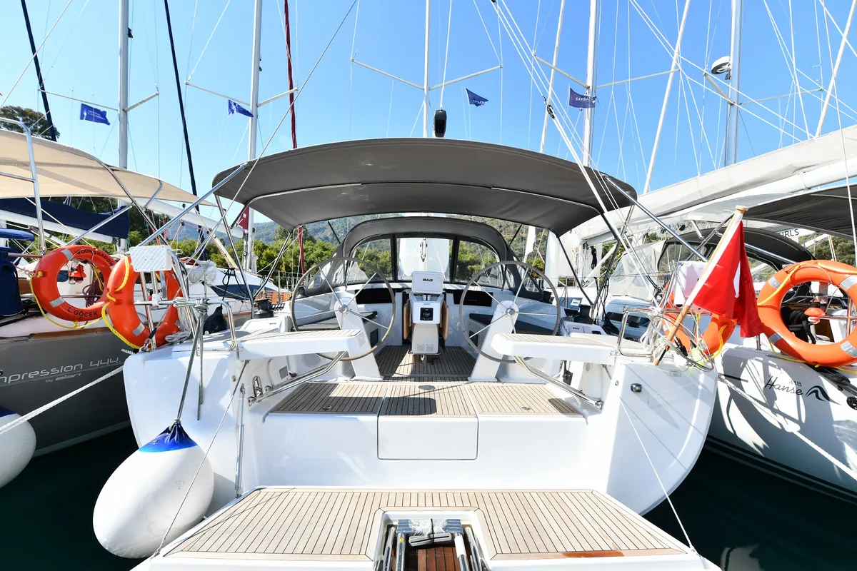 Lauda, a Hanse Yachts Hanse 418 sailboat at Fethiye, Turkey
