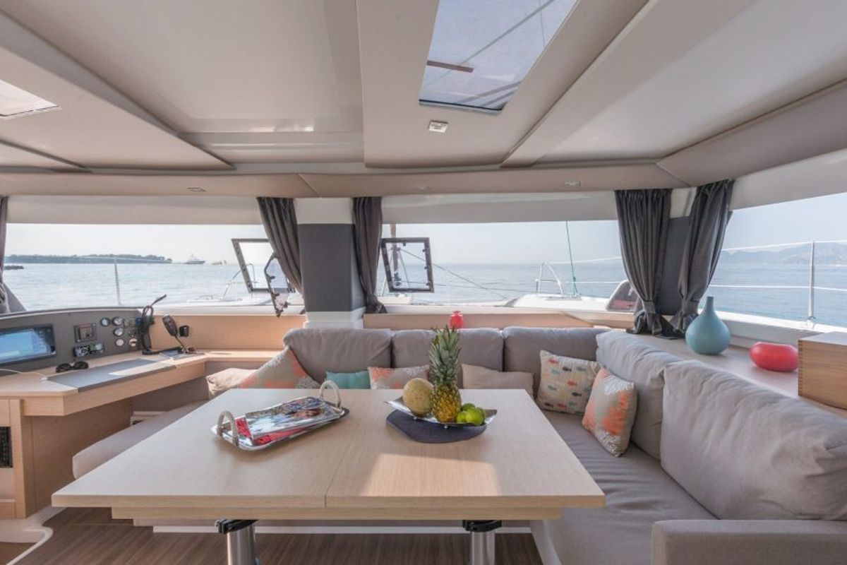 Salon of Altair, a Fountaine Pajot Helia 44 catamaran at Ribishi, Saint Vincent and the Grenadines