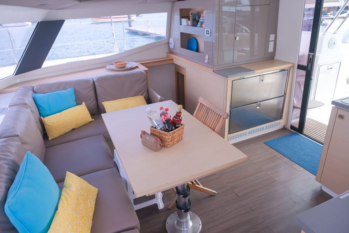 Salon of Altair, a Fountaine Pajot Helia 44 catamaran at Ribishi, Saint Vincent and the Grenadines