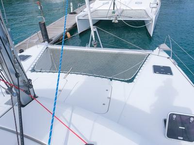 Deck of Altair, a Fountaine Pajot Helia 44 catamaran at Ribishi, Saint Vincent and the Grenadines