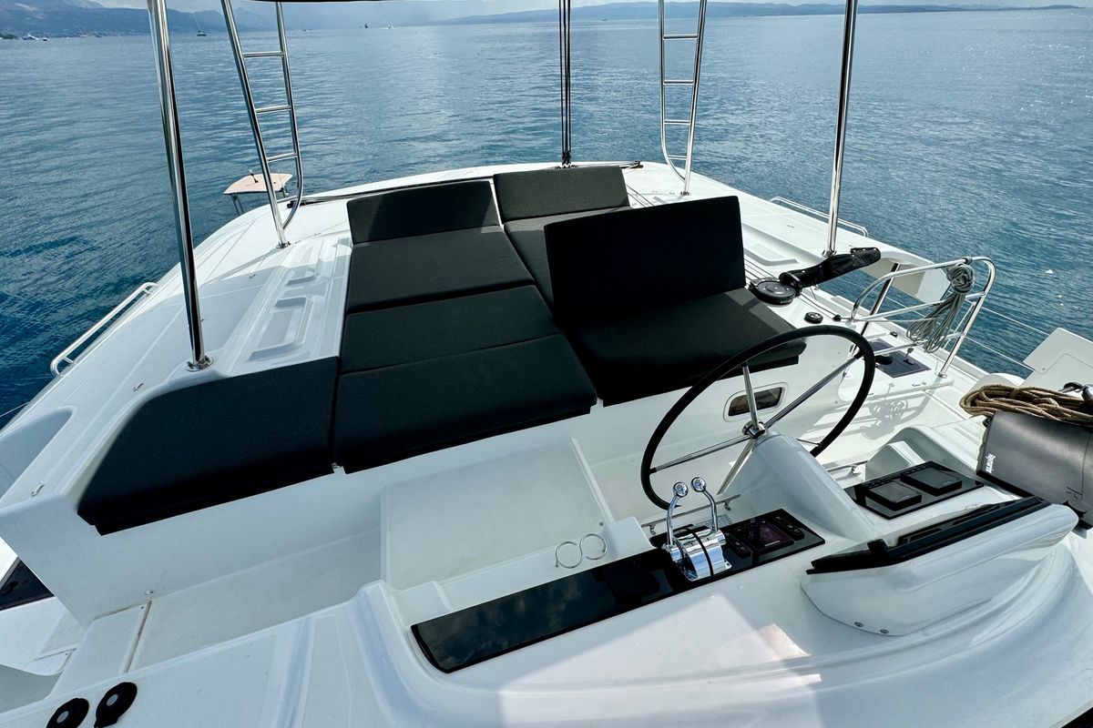 Cockpit of Hevea, a Lagoon 46 OW catamaran at Grad Kaštela, Croatia