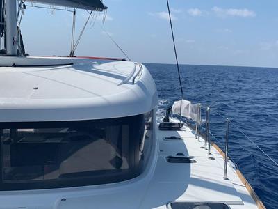 Deck of Samana, a Lagoon 40 catamaran at Capo d'Orlando, Italy