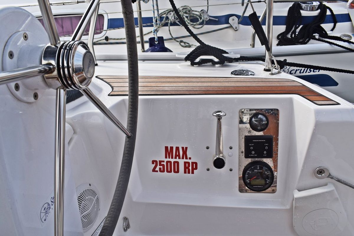 Studena, a Bavaria Cruiser 34 sailboat at Grad Kaštela, Croatia