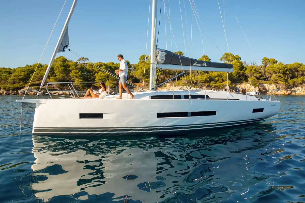 Exterior view of NEW 2026, a Hanse Yachts Hanse 410 sailboat at Capo d'Orlando, Italy