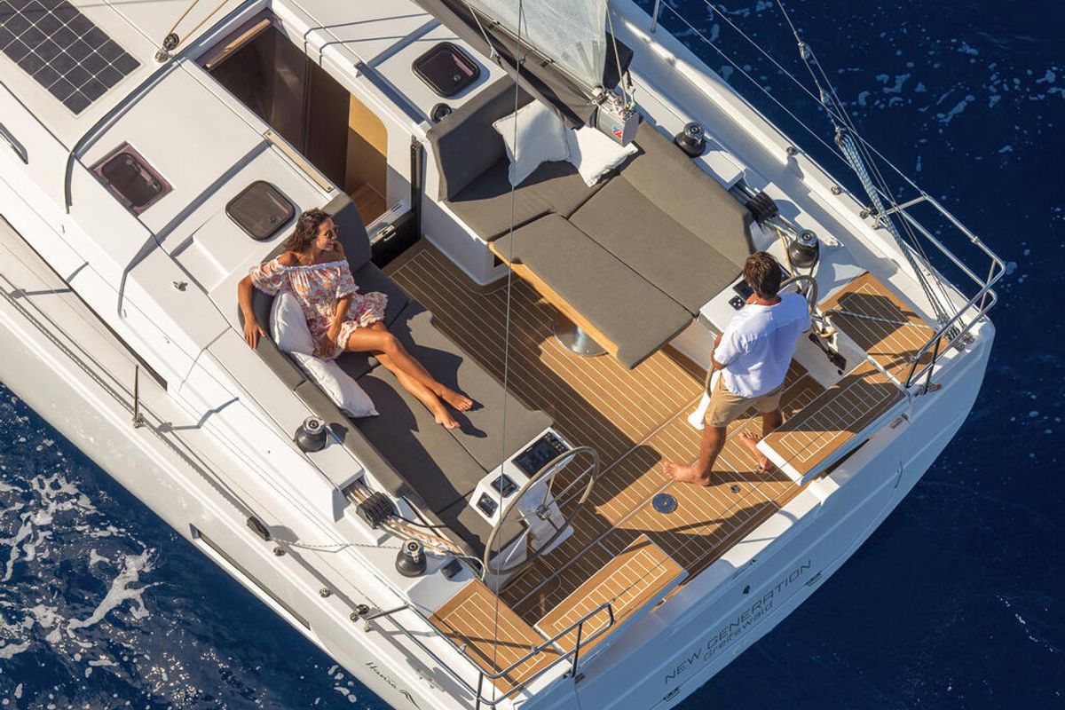 Deck of NEW 2026, a Hanse Yachts Hanse 410 sailboat at Capo d'Orlando, Italy