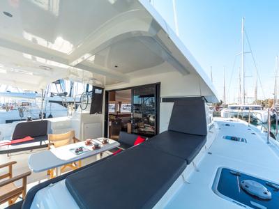 Cockpit of White Pearl, a Lagoon 42 catamaran at Volos Municipality, Greece