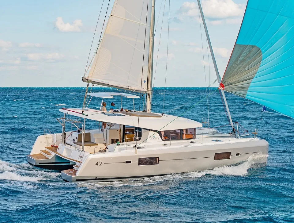 Exterior view of White Pearl, a Lagoon 42 catamaran at Volos Municipality, Greece