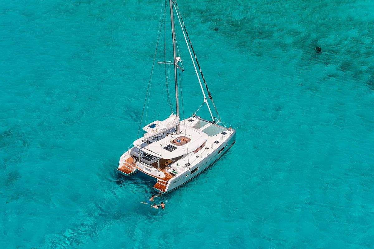 Head on White Pearl, a Lagoon 42 catamaran at Volos Municipality, Greece