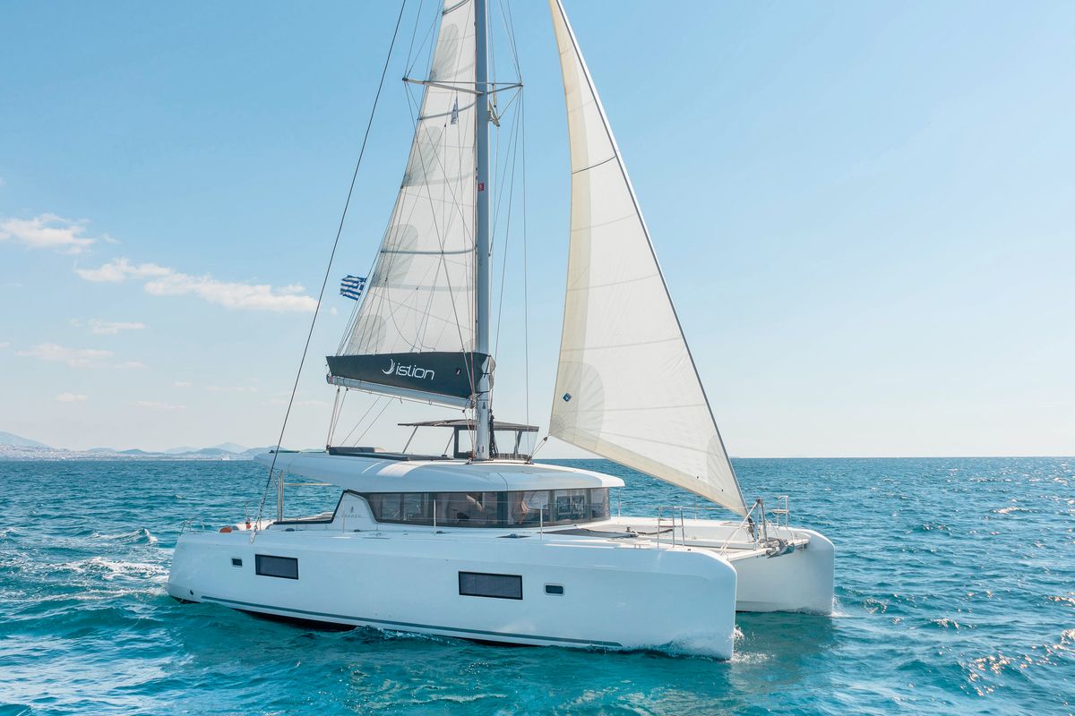 Exterior view of White Pearl, a Lagoon 42 catamaran at Volos Municipality, Greece