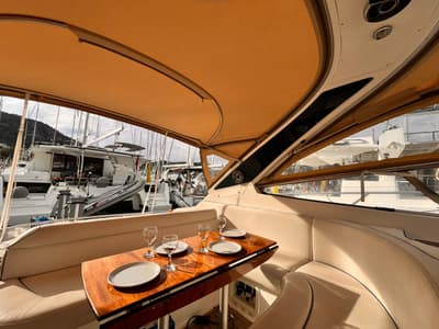 Deck of Amigo, a Bavaria 37 Sport yacht at Fethiye, Turkey