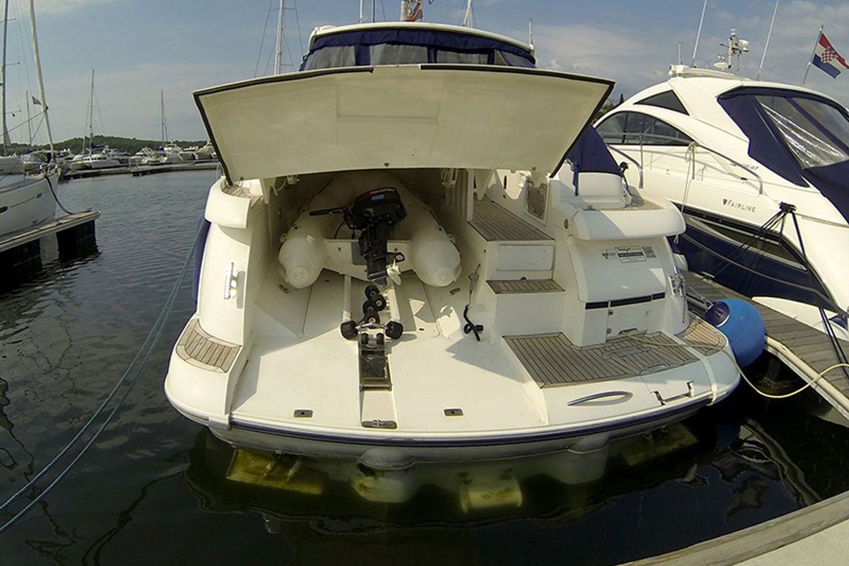 Deck of Katrin, a Fairline Boats Fairline Targa 52 GT yacht at Grad Šibenik, Croatia
