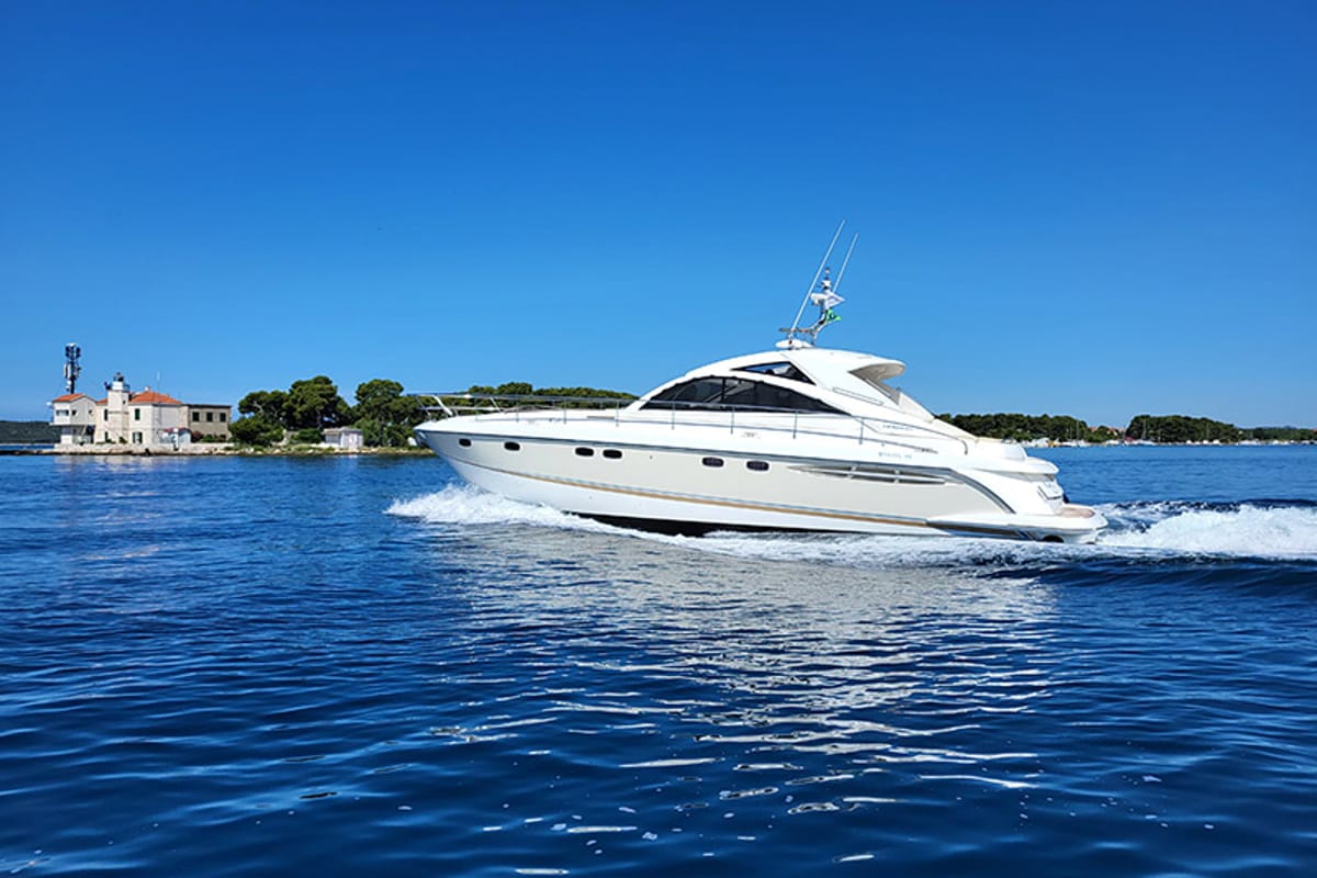 Exterior view of Katrin, a Fairline Boats Fairline Targa 52 GT yacht at Grad Šibenik, Croatia