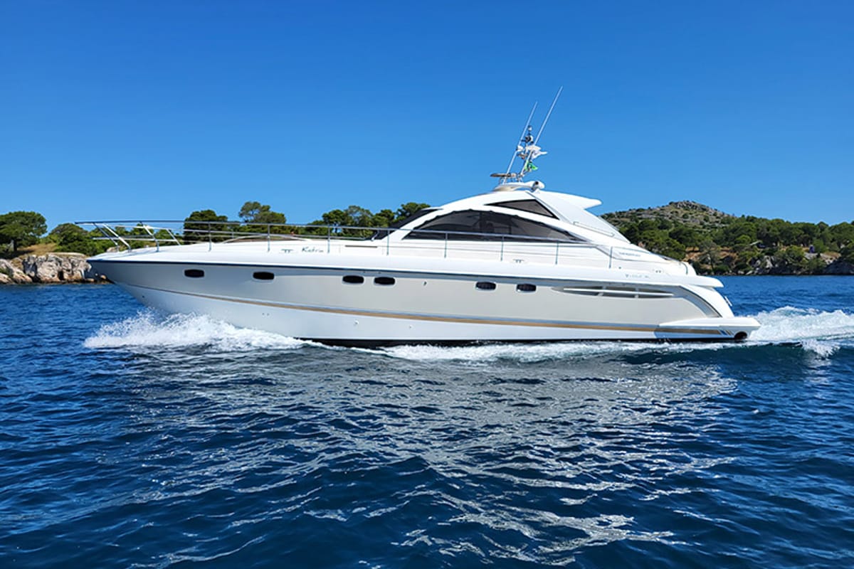 Exterior view of Katrin, a Fairline Boats Fairline Targa 52 GT yacht at Grad Šibenik, Croatia
