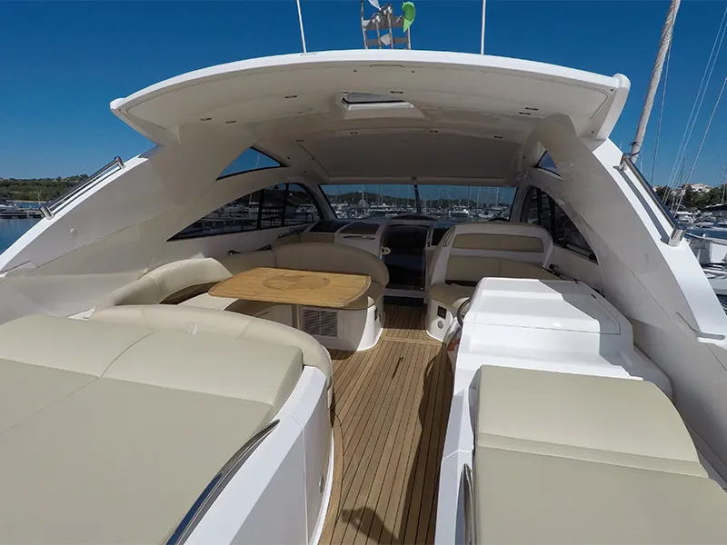 Deck of Katrin, a Fairline Boats Fairline Targa 52 GT yacht at Grad Šibenik, Croatia