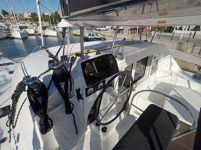 Cockpit of Grey Pearl, a Lagoon 380 catamaran at Grad Šibenik, Croatia