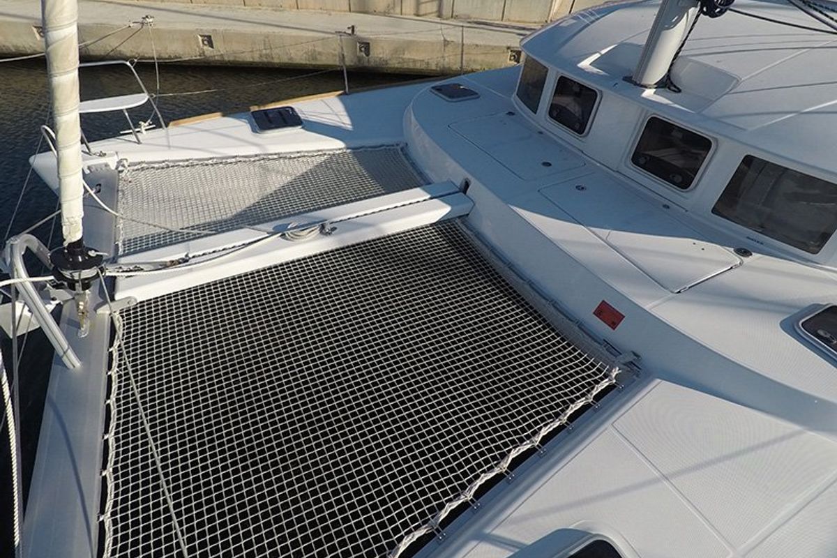 Deck of Grey Pearl, a Lagoon 380 catamaran at Grad Šibenik, Croatia