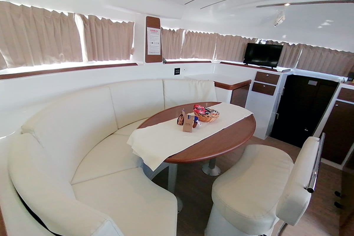 Salon of Grey Pearl, a Lagoon 380 catamaran at Grad Šibenik, Croatia