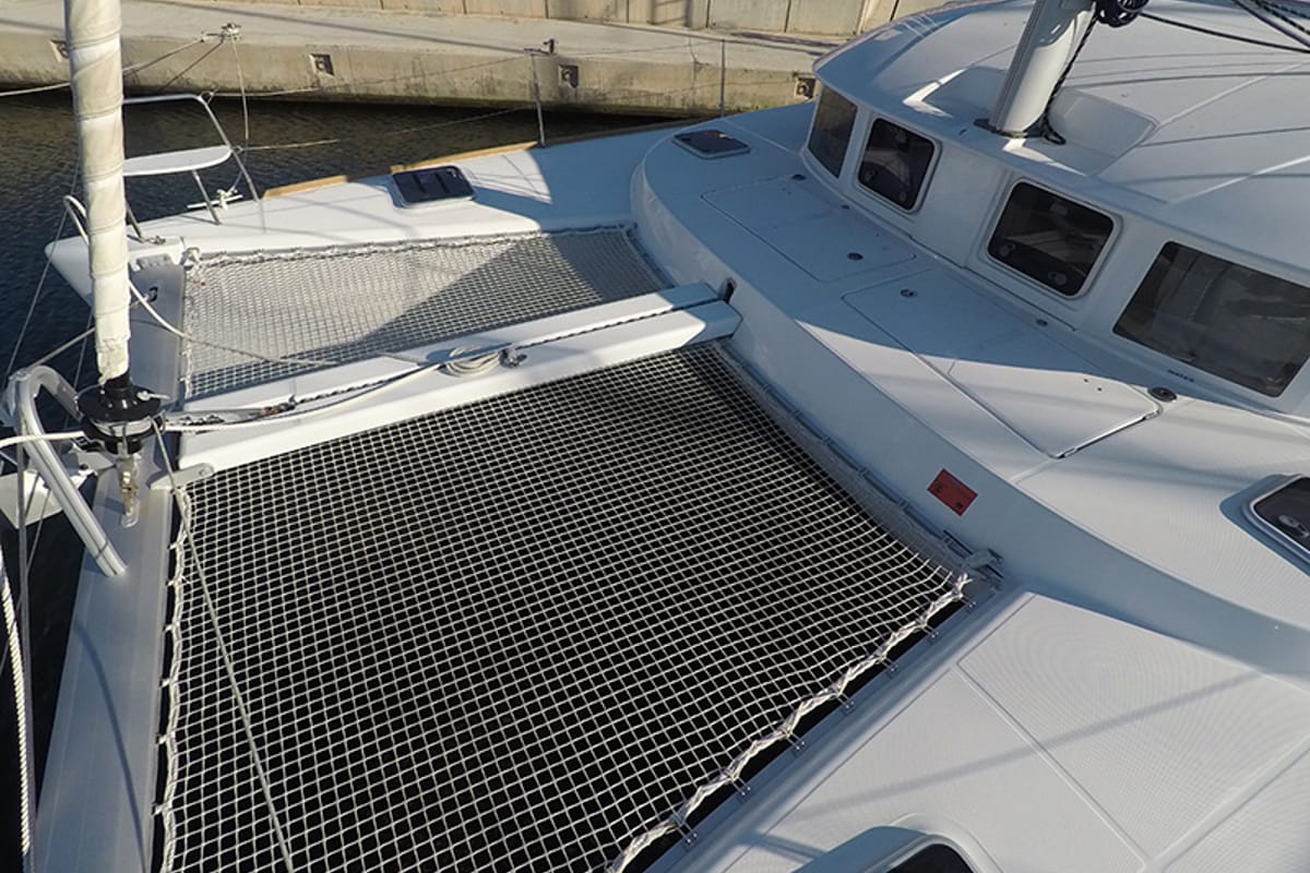 Cockpit of Grey Pearl, a Lagoon 380 catamaran at Grad Šibenik, Croatia